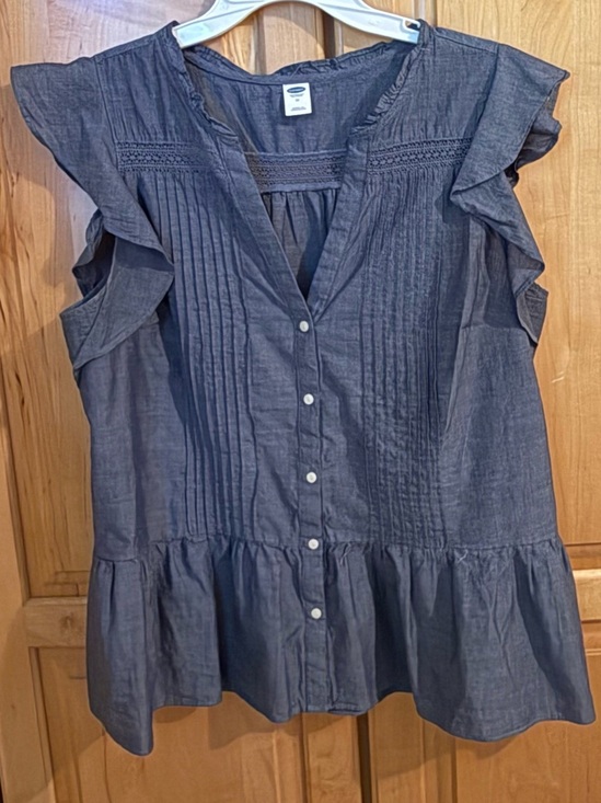 Old Navy Tops - Old Navy Slate Blue Sleeveless Pintuck Ruffle Button-Front Top